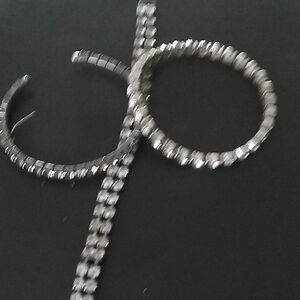 Rhinestone Hoop & Chain Bracelet Set - Silver